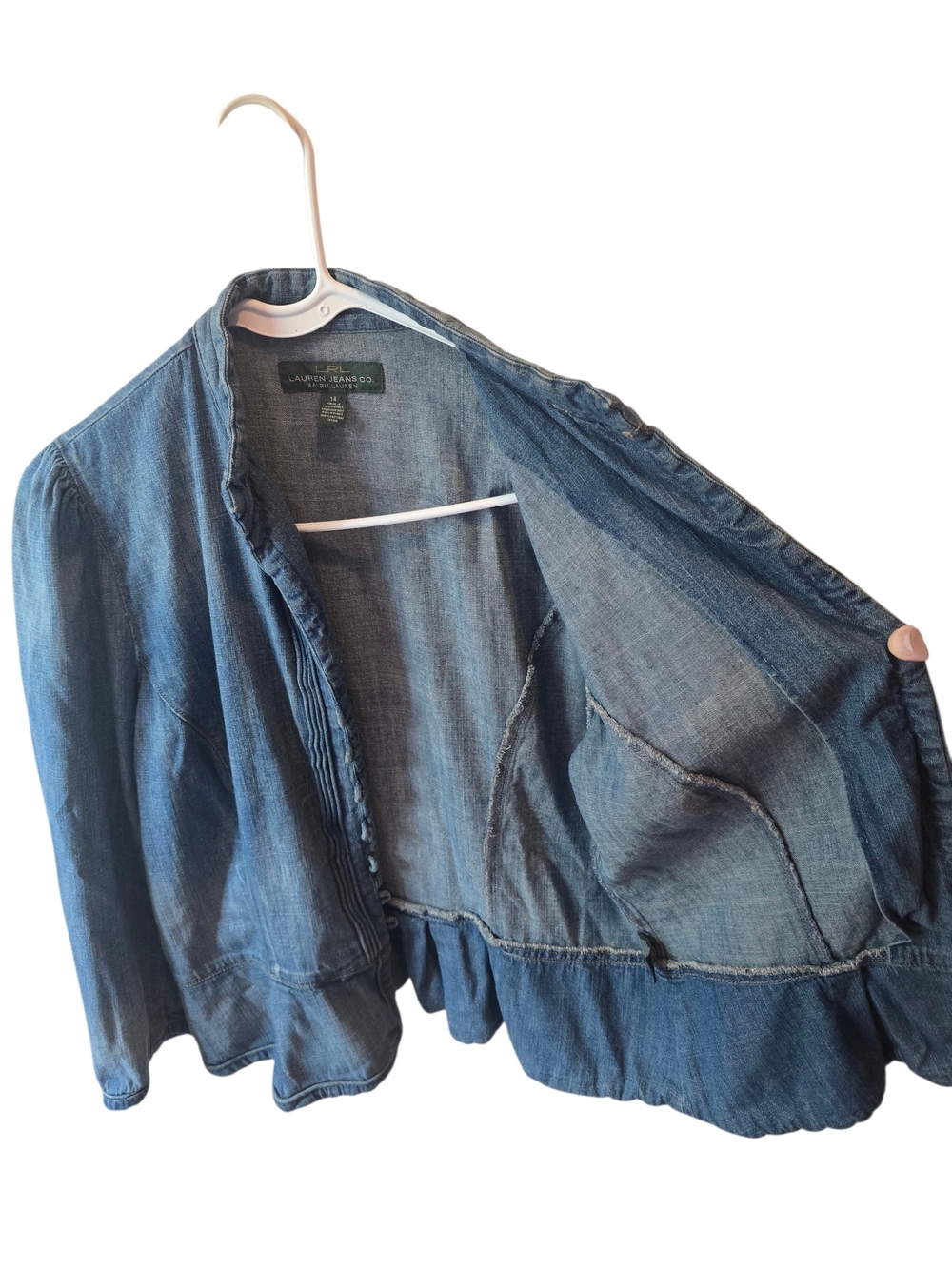 Lauren Ralph Lauren Button Front Peplum Denim Jacket/Top Size 14 - Picture 2 of 7